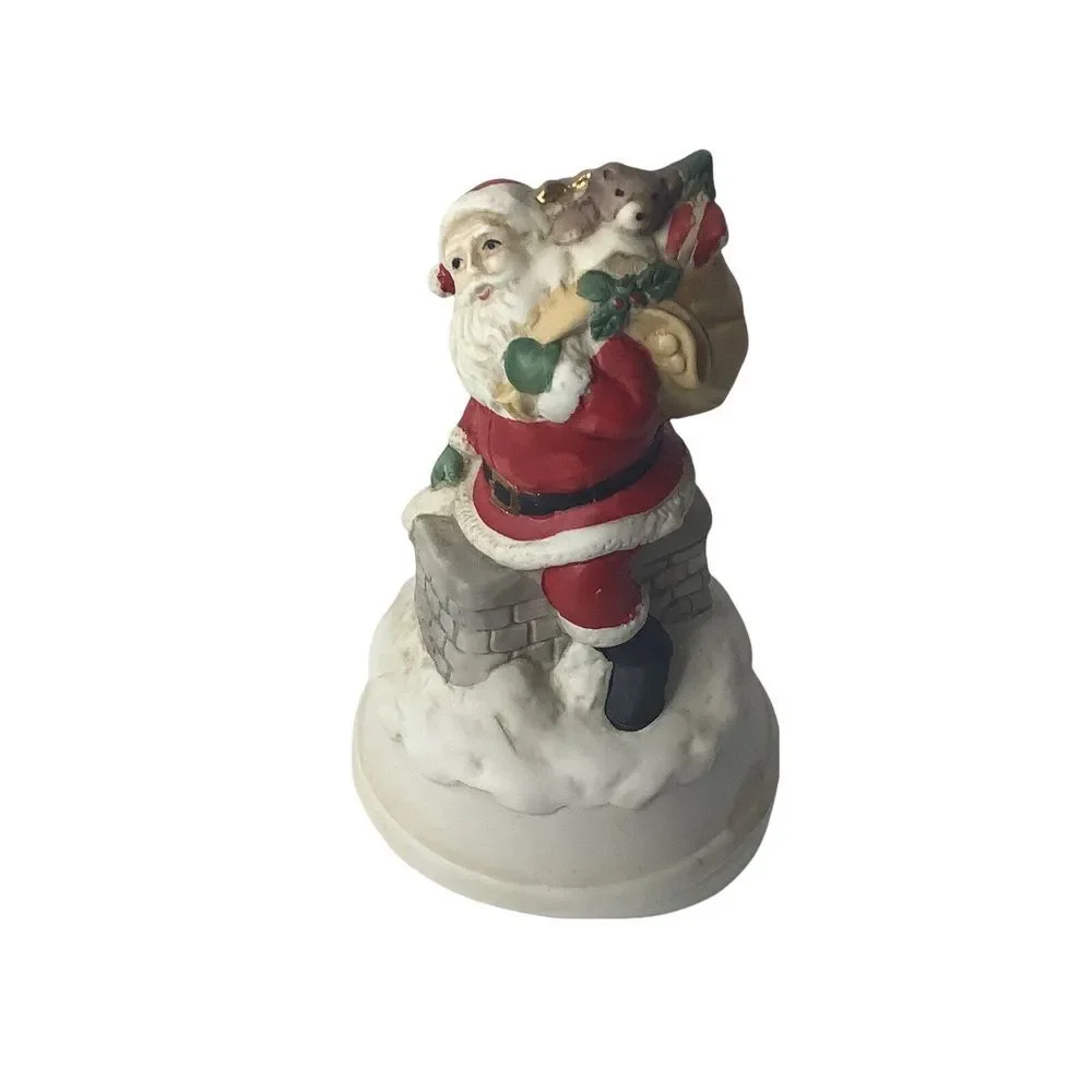 Vintage‎ Christmas Music Box Santa Claus Round Chimney X4719 Red White Gifts
